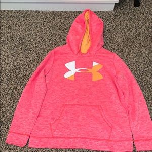 pink under armor sweatshirt with orange accents